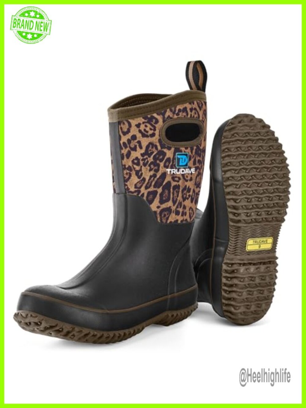 Trudave Womens Waterproof Rubber Rain Boots Mid Calf Neoprene